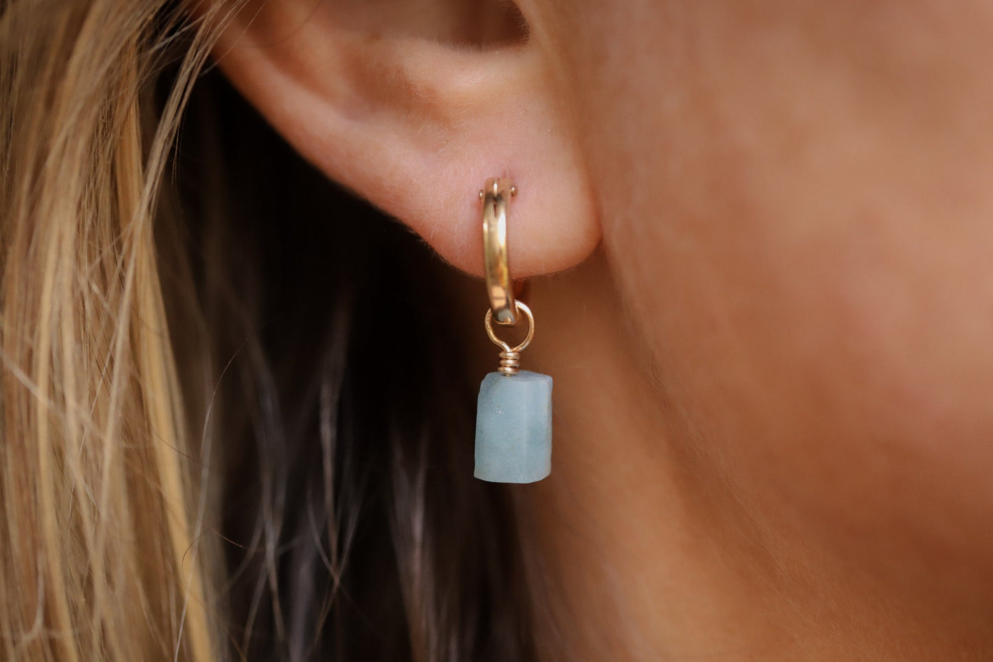 Aquamarine gold hoops
