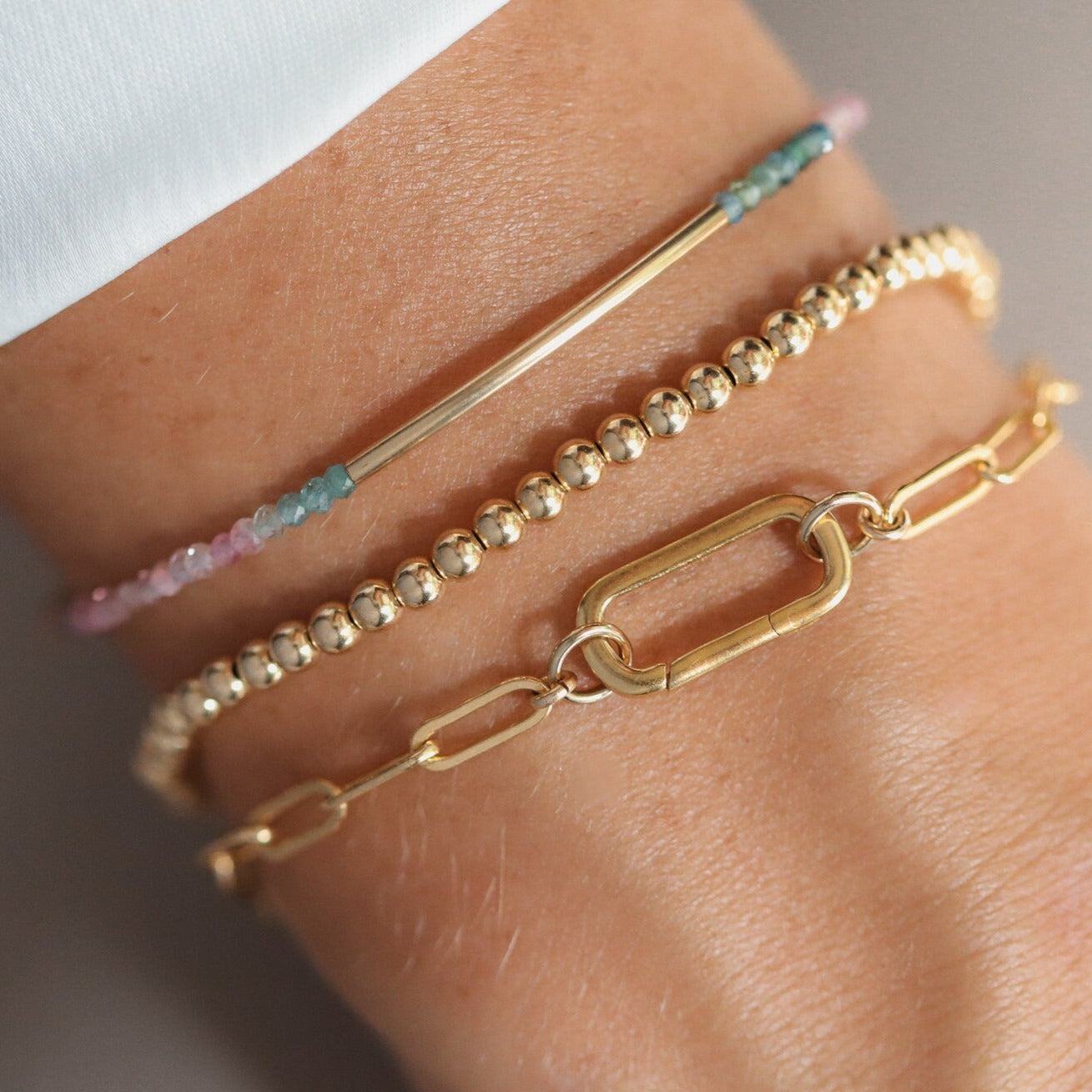Mini Tourmaline gold bar bracelet