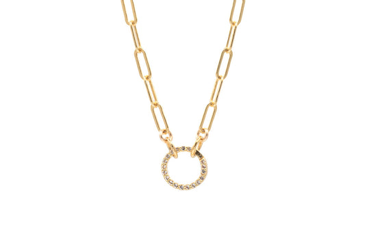 White topaz carabiner | 14k Gold Filled Paperclip Chain Necklace, gold filled carabiner necklace | gold necklace | paperclip chain jewelry