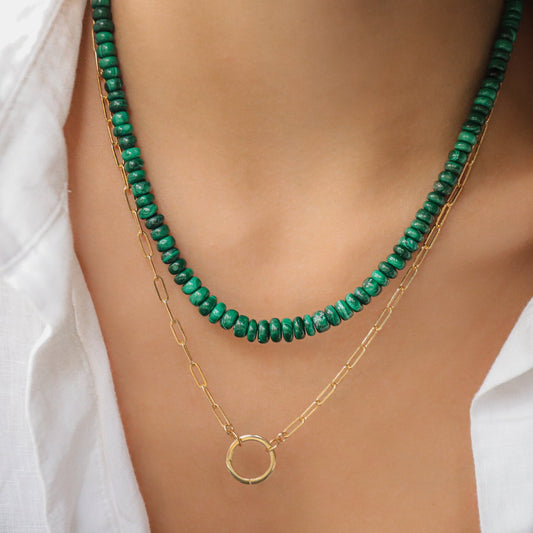 Beaded Malachite Necklace | Statement Malachite Necklace | Malachite gold filled jewelry | Healing malachite jewelry | Gemstone statement