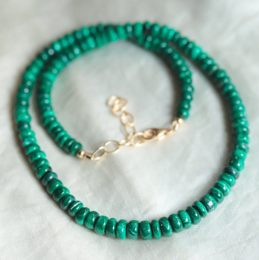Beaded Malachite Necklace | Statement Malachite Necklace | Malachite gold filled jewelry | Healing malachite jewelry | Gemstone statement