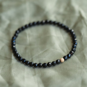 Black Onyx Bracelet, Genuine Black Onyx Beaded Bracelet, 4mm Genuine Black Onyx gold filled bracelet, black onyx faceted gold