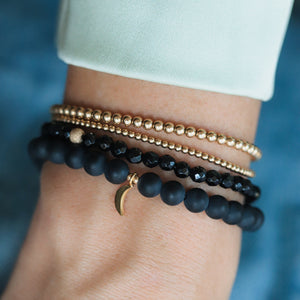 Black Onyx Bracelet, Genuine Black Onyx Beaded Bracelet, 4mm Genuine Black Onyx gold filled bracelet, black onyx faceted gold