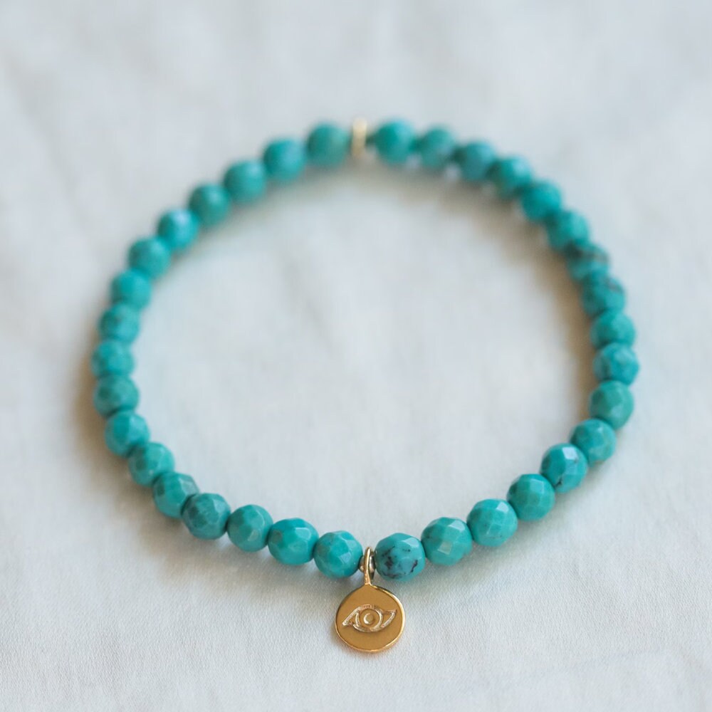 Genuine Turquoise beaded bracelet | Natural authentic turquoise | women's turquoise jewelry | Kingman turquoise 4mm | minimalist