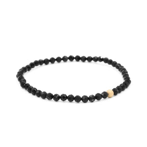 Black Onyx Bracelet, Genuine Black Onyx Beaded Bracelet, 4mm Genuine Black Onyx gold filled bracelet, black onyx faceted gold