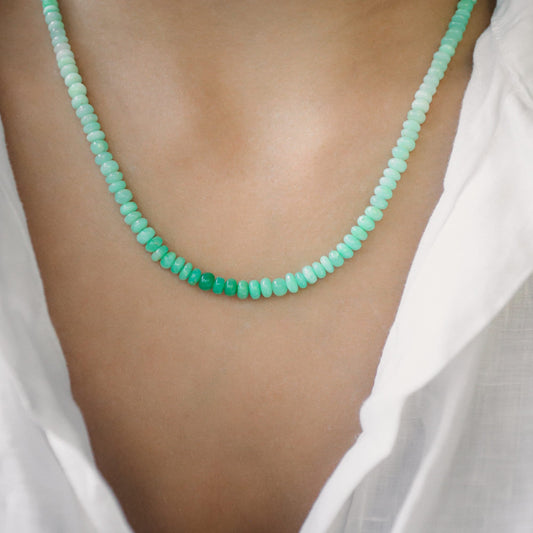 Smooth OMBRE Chrysoprase beaded necklace | happy Chrysoprase jewelry | green gemstone beaded necklace | AAA chrysoprase necklace